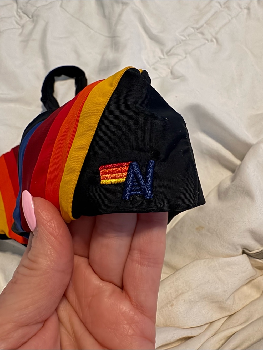 Girls Aviator Nation Black Swim top with Rainbow Stripe - Picture 4 of 4